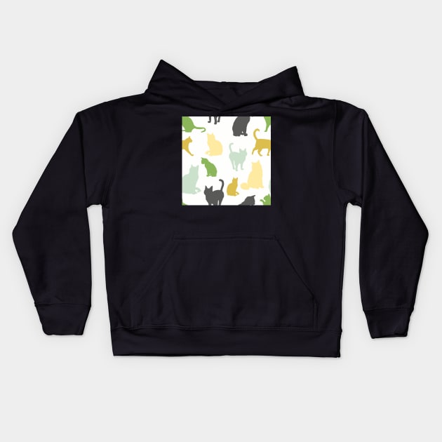 Green and Yellow Vintage Cats In Repeat Pattern Kids Hoodie by NattyDesigns